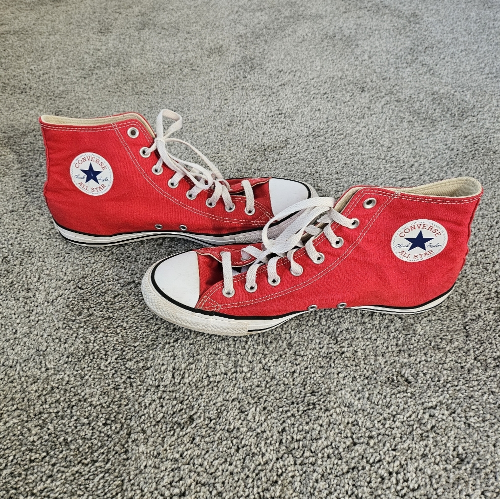 Converse high top, 10.5, red shoes.